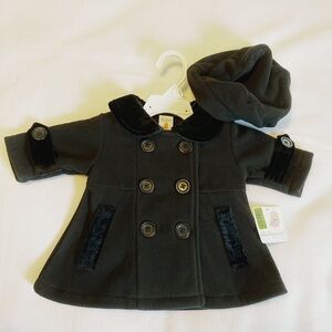 Starting Out Baby Girl Black Velour Coat and Hat Set 2 Pieces Size 3M